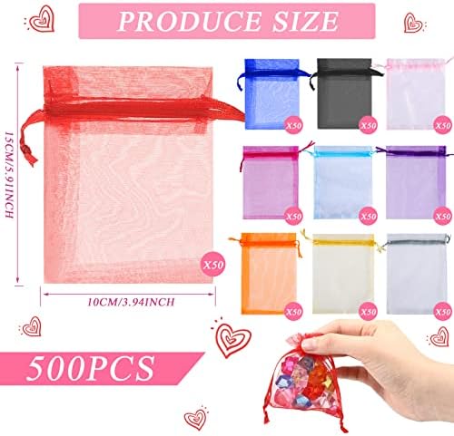 Woanger 500 Pcs Multicolor Organza Bags Bulk 4 x 6 Inch Small Drawstring Mesh Gift Bags Sheer Jewelry Pouches Sachet Candy Pouch for Wedding Favor Holiday Festival Birthday Party Shower - Image 2