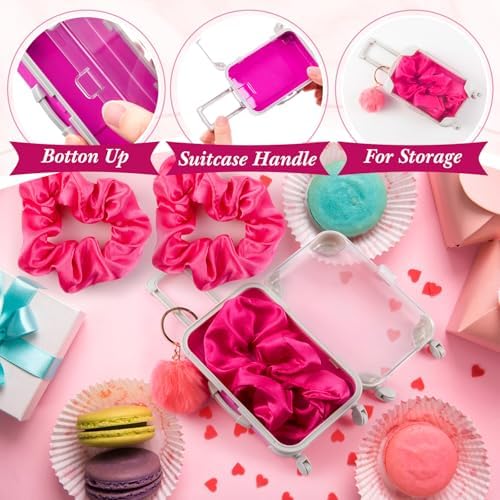LemonRoad 60 Pcs Mini Empty Suitcase Box with Plush Keychain, Rose Red - Image 3