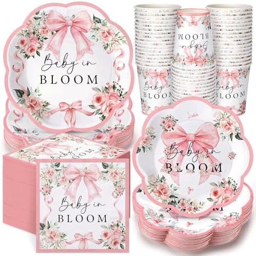 Newtay 250 Pcs Baby in Bloom Baby Shower Plates Napkins for Baby Shower by Newtay