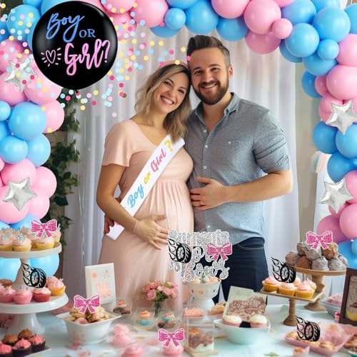 Burnouts or Bows Gender Reveal Decorations, Baby Boy or Girl Gender Reveal Party Decorations, What Will the Baby Be Backdrop Balloon Banner Tablecloth Cake Cupcake Topper Box Sash Pink Blue - Image 7