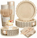 200Pcs Brown Party Plates and Napkins, 9’’ Disposable Scalloped Khaki Paper Plates and 7’’ Dessert Plates Cups Napkins Forks Party Supplies for Birthday, Wedding, Baby Shower Decorations, Serves 40 by CENLBJ