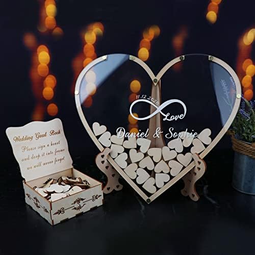 Wedding Guest Book Alternative,with Box and Small Hearts,Personalized Infinity Love Heart Drop Guest Sign for Rustic Wedding Decorations,Anniversary and Birthday(style4, Heart) - Image 6