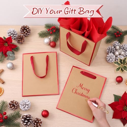 Yeaqee 50 Pack Metallic Paper Gift Bag Bulk with Handle, Kraft, Red - Image 4