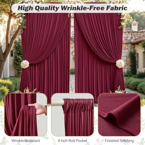 24ftx10ft Wrinkle Free Burgundy Backdrop Curtain - 10 Feet Photography Backdrop Drapes, Silky Polyester Back Drop Cloth for Wedding Baby Shower Balloon Arch Background - Image 6