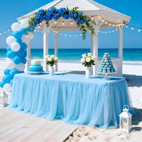 1-Pack Blue 2-in-1 Tulle Tablecloth for 4-Foot Rectangular Table - Image 5