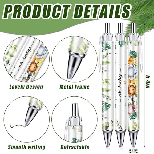 145 Pieces Safari Baby Shower Favors for Guest Wild Animal Ballpoint Pens and Keychains Gifts Bulk Retractable Jungle Baby Shower Pens Gender Reveal Thank You Cards Souvenirs Prizes - Image 2