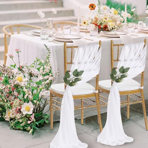 QueenDream White Chair Sashes Wedding Aisle Decorations: 24 Packs 8ft Long Draping Fabric Sheer Church Chair Cover Bulk for Party Banquet - Image 6