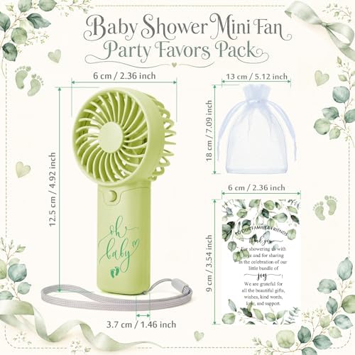 Lewtemi 25 Sets Green Baby Shower Party Favors Mini Fans for Guests, Clean - Image 2