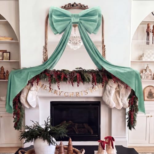 Wavwavw Christmas Giant Velvet Bow Decor Sage Green Big Bow, 75 x 18 Inches - Image 2