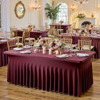 6 pk Burgundy Spandex Tablecloth 6ft with Ruffled Tables,Wrinkle Free High-Stretch Fitted Table Cloths for 6 Foot Rectangle Tables,Elastic Maroon Spandex Table Covers 6 ft for Weddings Banquet Dinning - Image 3
