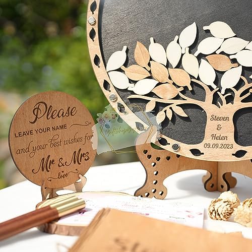 Personalized Wedding Guest Book Alternative, Wooden Tree Drop-in Leaves - Image 4