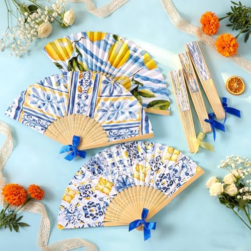 Roowest 36 Pcs Amalfi Coast Lemon Folding Hand Fans Bulk, Party Decorations - Image 4