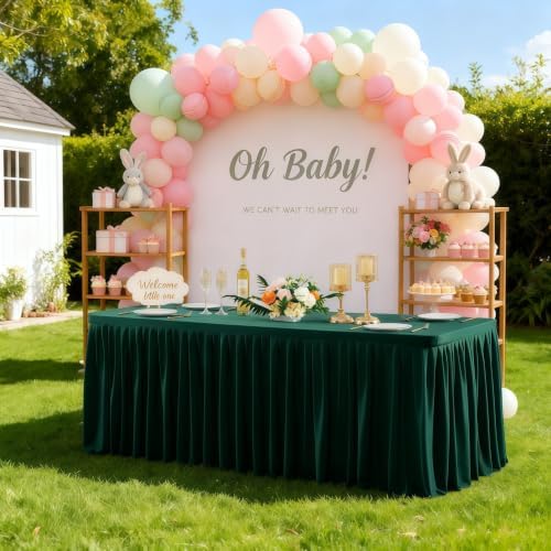 Wish Care Hunter Green Polyester Table Clothes for 4 Foot Rectangle Tables, Wrinkle Free Fitted Table Cover with Pleated Ruffle Table Skirt for Birthday Party Wedding Trade Show Event Display - Image 6