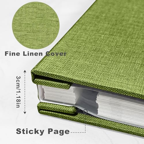 Large Photo Album Self Adhesive, DIY Scrapbook Album for 600 Photos, 13"x12.6" 120 Pages Matcha Linen Cover Memory Book - Image 3