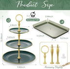 6 Pcs 3 Tier Green Cupcake Stand Tiered Serving Tray with Gold Rim Rectangle Serving Trays Round Plastic Dessert Display Stand Cup for Holiday Wedding Birthday Tea Party Decor - Image 2