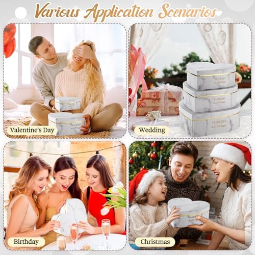 Glenmal 3 Pcs Heart Shaped Gift Boxes with Lids,White Marble - Image 4
