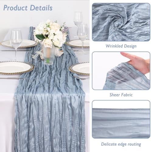 6 Pack Dusty Blue Cheesecloth Table Runner 120 Inch Boho Wedding Decor - Image 3