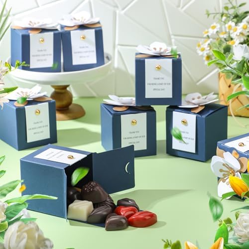 Affrolling 50 Pcs Wedding Favor Boxes, Square Flower Gift Box Party, Blue - Image 2