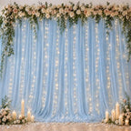 Ledido 10×8ft Blue Tulle Backdrop Curtains with Lights(8 Panels 5×8ft) by Ledido