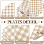 Funnymoom 452 Pcs Brown Gingham Party Supply for 50, Beige Plates Napkins - Image 2