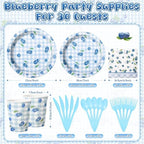 Honeydak 210 Pcs Blueberry Party Supplies for 30 Guests, Includes Plates, Cups, Napkins, Cutlery - Blueberry Checked Birthday Tableware Decorations for 1st Birthday, Summer Fruit Party - Image 3