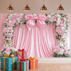 12x8ft Pink Bow Backdrop Floral Coquette Flowers Photography Background for Girls Women Birthday Party Decorations Wedding Bridal Backdrops Banner Photo Booth Props - Image 5