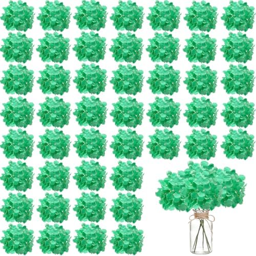 WEISPARK 100PCS Artificial Hydrangea Flowers, Fake Flowers Silk Hydrangea Full Flowers Heads with Stems for Wedding Home Party Shop Baby Shower Decor (Peacock Green) by WEISPARK