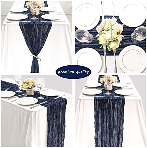 35x157 Inch Navy Blue Cheesecloth Table Runner Wedding Birthday Party Decor - Image 5