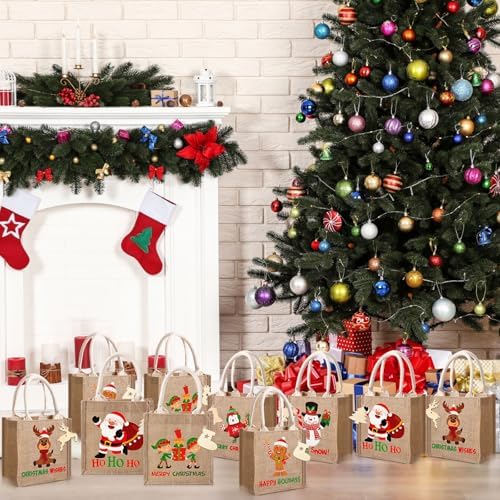 Sweetude 12 Pack Christmas Linen Burlap Bags with Tags,Lovely - Image 7
