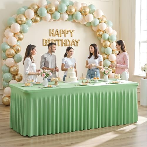 gogoparti 6 Pack Spandex Sage Green Fitted Table Cloth for 8ft Rectangle Tables Sage Green Stretch Tablecloth Table Covers Skirt Banquet Wrinkle Free Tablecloths for Parties Wedding - Image 4