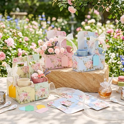 Epakh 48 Pack Floral 2 Cup Drink Carrier with Handle, Gift Holder - Image 3