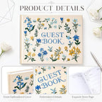 Wedding Guest Book and Vow Book Set Blue Flowers Embroidered Linen - Image 4
