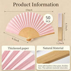 Paper Hand Fans, 8.3 Inch Foldable Handheld Fans for Wedding Favors, Party Decorations, Bridal Shower, Baby Shower, Summer Cooling, Decoration Fan(Pink-50) - Image 2