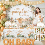 275pcs Little Pumpkin Baby Shower Decorations for Boy or Girl Fall Baby Shower Plates and Napkins Cups Backdrop Tablecloth Balloons for for A Little Pumpkin Is On The Way Baby Shower Decorations - Image 3
