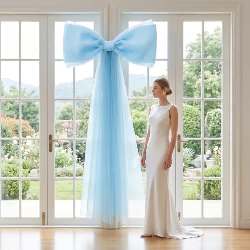 39x70 Inch Extra Large Blue Bow Decorations, Giant Tulle Bow for Boy Baby Shower, Big Decor for Wedding Ceremony Arch, Kids Birthday Party Backdrop Room Wall Hanging (Blue) - Image 5