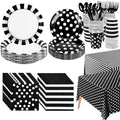 170Pieces Black and White Party Supplies Disposable Paper Plates Napkins Cups Knives Spoons Forks Plastic Tablecloths For Wedding Baby Bridal Shower New Years Decor Serve 24 by GuoZhiXin