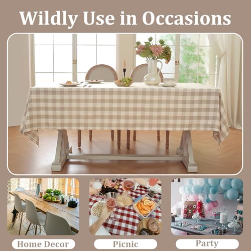 Laolitou Beige Checkered Tablecloth Rectangle Tables Buffalo Plaid Gingham Table Cloth Cotton Linen Rustic Tablecloths Washable Wrinkle Free for Party Picnic Kitchen, 60"x120" 10-12 Seats - Image 6