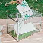 NCYP Small 10.2 x 5.9 x 7.9 Inches Silver Glass Cards Box with Slot and Lock for Micro Wedding, Birthday Party - Geometric Card Holder, Home Decorative, Slot Length 6.3'' (Glass Box Only) - Image 2