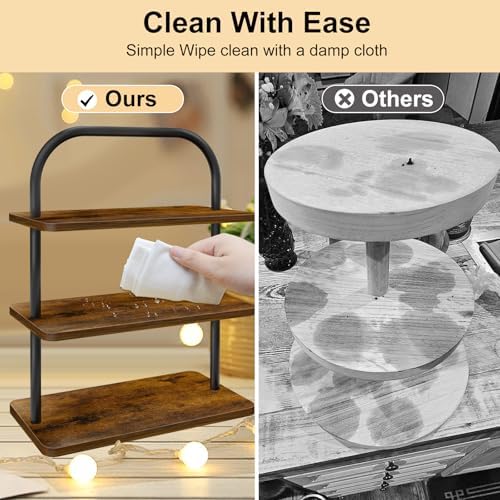 3 Tier Cupcake Stand 2 PACK Wooden Metal Cupcake Stand Reusable Cupcake Display Stand Tiered Tray Stand Dessert Table Display Set Serving Trays for Party Rustic Farmhouse Vendor - Image 4