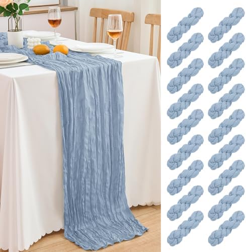 18 Pack Dusty Blue Cheesecloth Table Runner 21.5x120 Inch,Semi Sheer Boho Gauze Cheese Cloth Fabric Table Runners 10 FT Long for Wedding Party Baby Shower Birthday Home Decor by Unknown