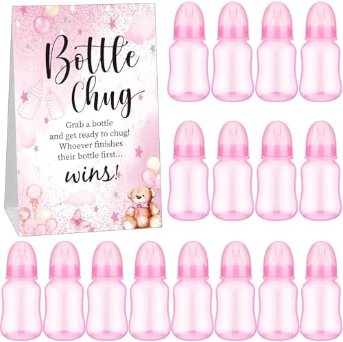 TrelaCo 20 Pcs Bottle Chug Game, Bear Baby Shower Favors, Transparent Pink by TrelaCo