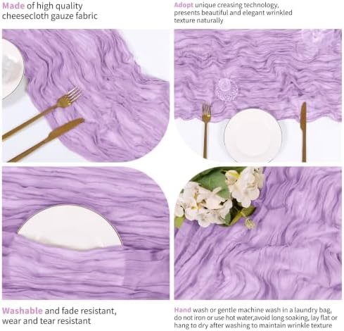 14 Pack Lavender Cheesecloth Table Runner 17x108 Inch Semi Sheer Boho Gauze Cheese Cloth Fabric Table Runners, for Wedding Party Baby Shower Birthday Home Decor Garden Farmhouse - Image 7
