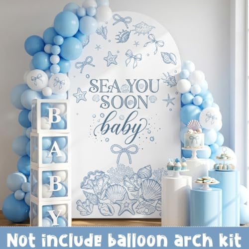 Serencatcher 7.2ft Seashell Sea You Soon Baby Shower Arch Backdrop Cover - Image 6
