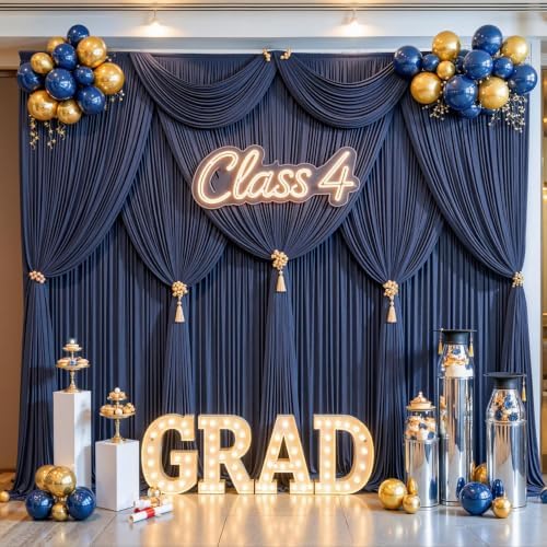 10x10ft Navy Blue Backdrop Curtain for Parties Wrinkle Free Fabric Backdrop Curtain Birthday Party Photo Backdrop Drapes for Wedding Baby Shower Bridal Shower Photography Back Drop 2 Panels 5x10FT - Image 4