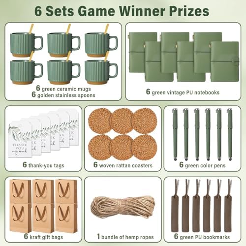 QOUBAI 6 Sets Baby Shower Winner Gifts with Mugs and Kraft Bags, Green - Image 3