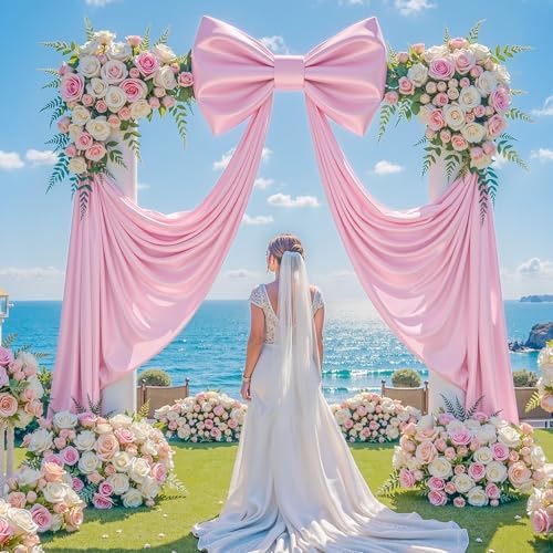 Giant Pink Bow for Backdrop 80x24 Inches Large Satin Ribbon Bow Wall Decor for Wedding Birthday Baby Shower Party Photo Booth, Washable Reusable Big Bow for Nursery Bedroom Door Hanging Decoration - Image 4
