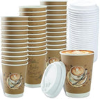 50 Set Baby Is Brewing Coffee Cups with Lids - Baby Is Brewing Shower Decor, 14 oz Disposable Cups Bulk Coffee Themed Party Supplies for Guests Gender Reveal Party Decorations by Ohmique