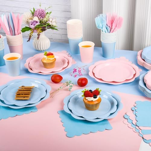 400 Pcs Baby Gender Reveal Plates and Napkins, Pink Blue Party Tableware - Image 4