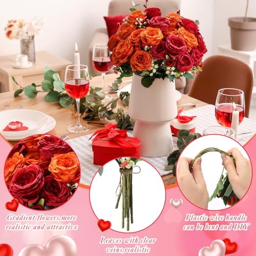 Geosar 8 Bundles Artificial Peonies Flowers,Orange, Deep Red - Image 3