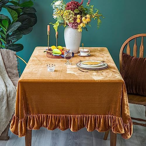 GLORY SEASON Velvet Tablecloth Luxurious Solid Rectangle Table Cloth,Oblong Retro Farmhouse Ruffle Tablecloths Washable Table Cover for Party Wedding Baby Shower Kitchen Dinning Tabletop Decoration - Image 4